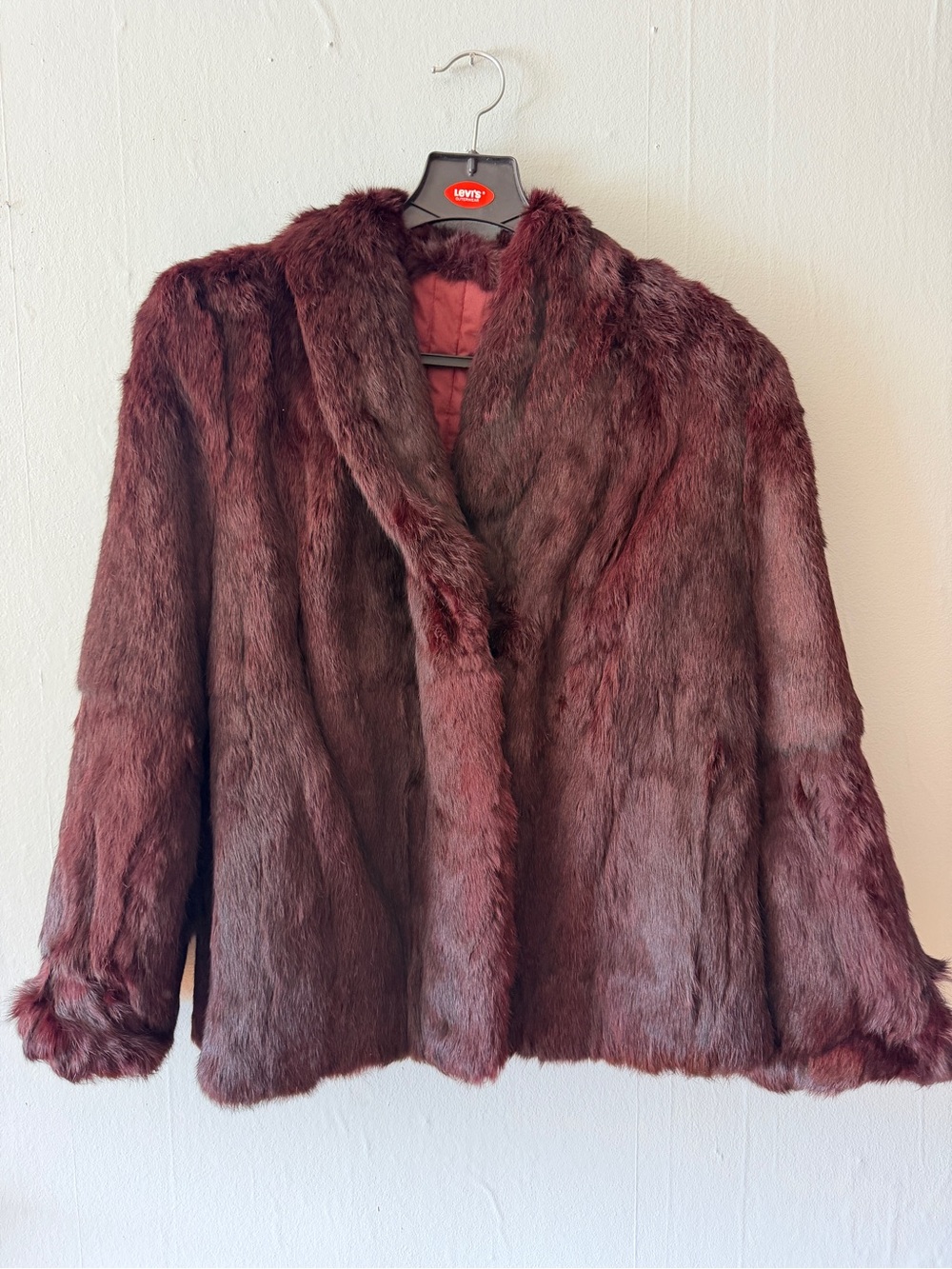 Women's Vintage 70’s Real Rabbit Fur Teddy Jacket in Deep Burgundy S/M